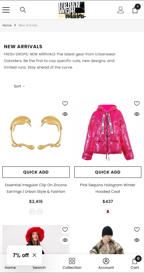 Urban Wear Outsiders mobile view